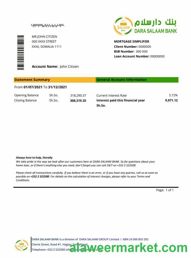Somalia Dara Salaam Bank excel pdf